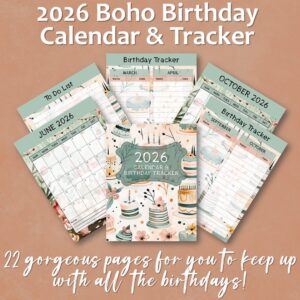 2026 Boho Birthday Calendar & Tracker