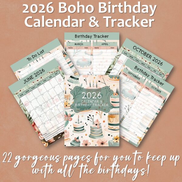 2026 Boho Birthday Calendar & Tracker