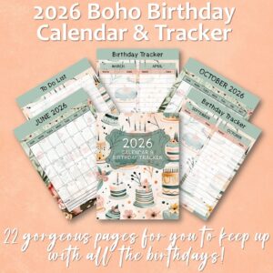 2026 Boho Birthday Calendar & Tracker